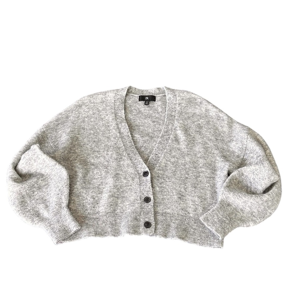 Banana Republic Women's Gray Alpaca Blend V-Neck Balloon Sleeve Cardigan Medium